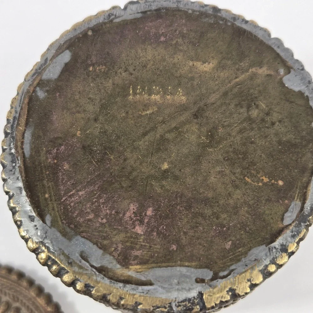 Vintage India Brass Trinket Box Small Beaded Lidded Jewelry Container 3in